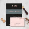 Copperplate Wedding design invite and rsvp with rose gold foil