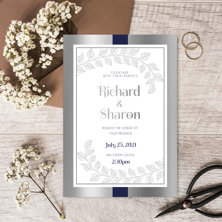 Deco Wedding invite design with silver foil