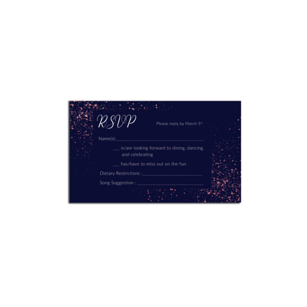 Glitter Wedding rsvp design with rose gold foil