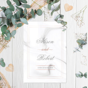 Marble Wedding invite design with rose gold foil