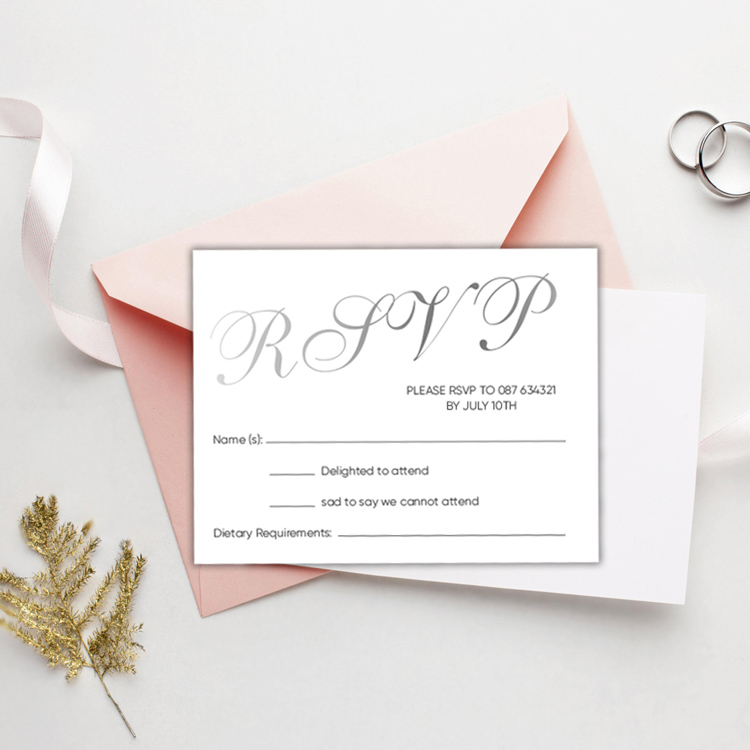 Script Wedding rsvp design with silver foil Script Wedding rsvp design with silver foil